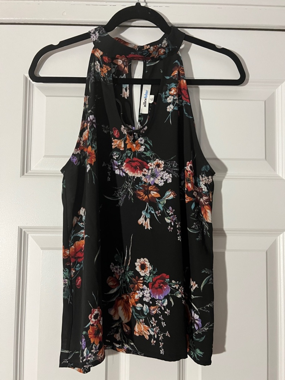 Alice Blue Black Floral Halter Tank Top